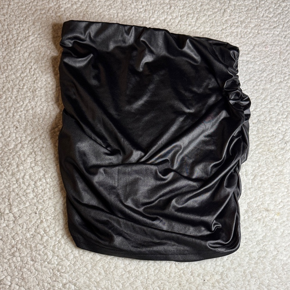 Prettylittlething Charcoal Satin Bandeau View 3